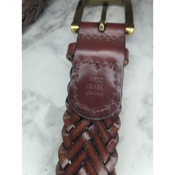 Nautica Brown Leather Braided /Woven Belt 36" Brass Closure *Read - Picture 6 of 7